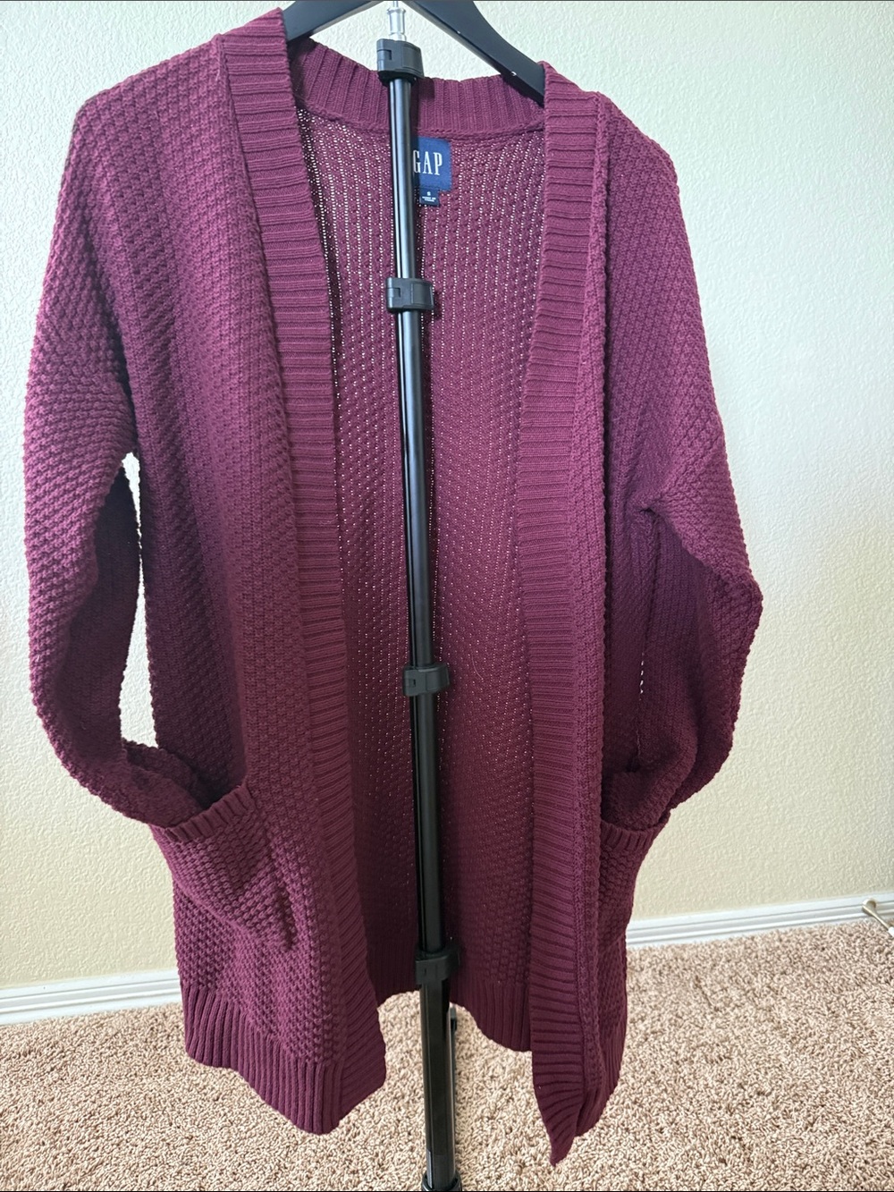 GAP Women's Wine Open-Front Chunky Knit Cardigan